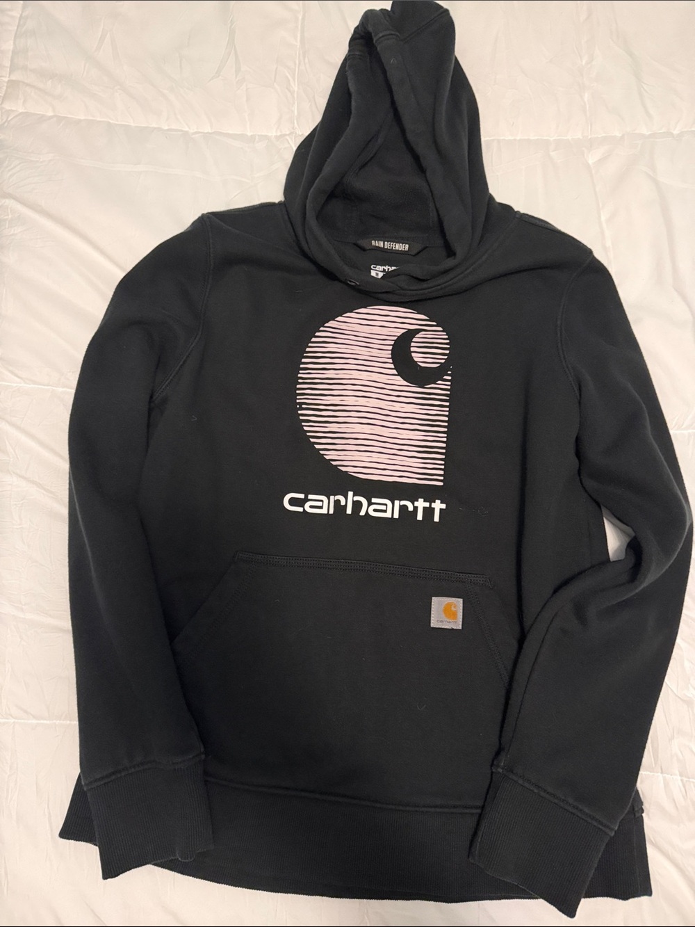 Carhartt Women’s Black Crewneck Hoodie with Pink Logo